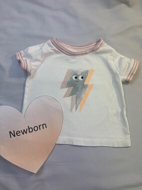 Gymboree White Tee with Pink Trim and Lightning Graphic